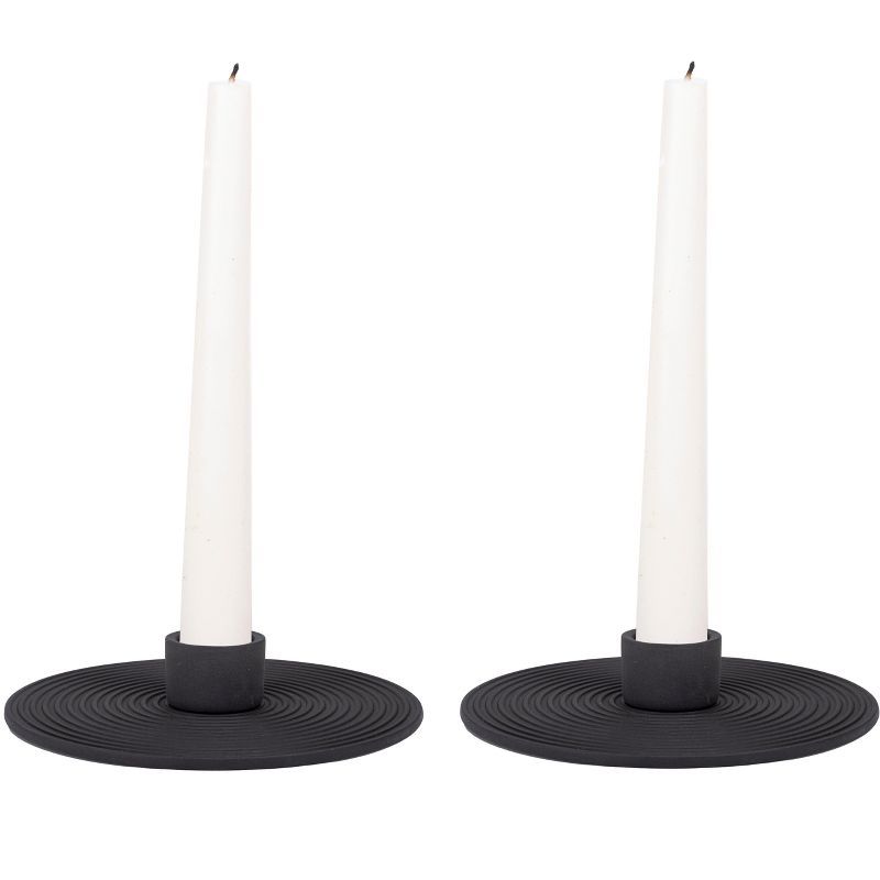 Elanze Designs Ribbed Ceramic , Mantle Decorations, Dining Table Centerpiece, Artisan, Candlestick Holder for Tapered Candles, Pack of 2, Black