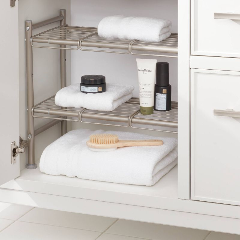 Under the Sink Expandable Brushed Nickel - Brightroom™: 2-Tier, Powder-Coated Steel, Open Wire Shelf Organizer