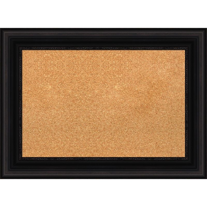 Amanti Art Natural Cork Board Framed Parlor Black Bulletin Board 30 in. x 22 in.