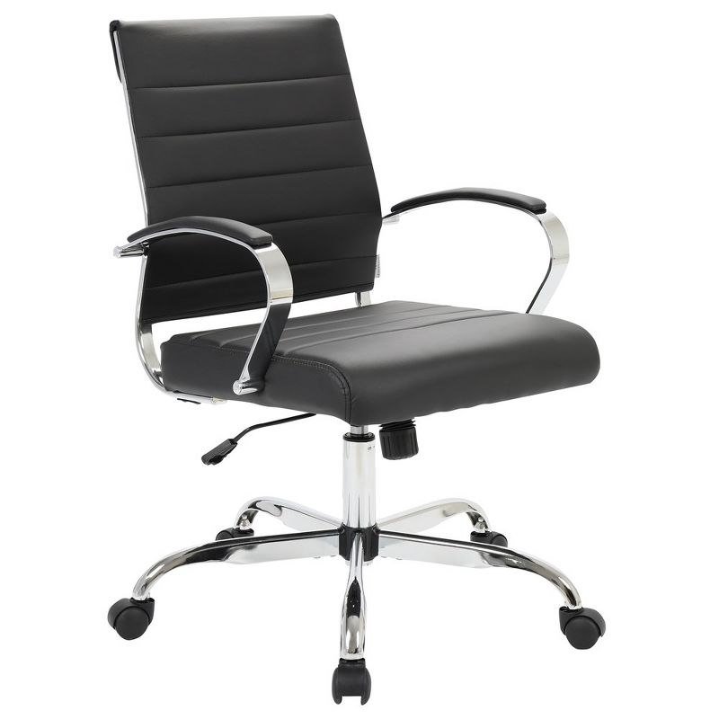 LeisureMod Benmar Mid-Back Office Conference Chair Upholstered in Leather with Swivel and Tilt in Black