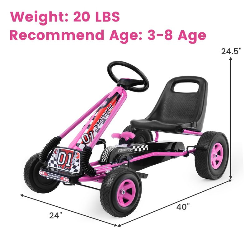 Costway Go Kart 4 Wheel Pedal Powered Kids Ride On Toy with Adjustable Seat Pink