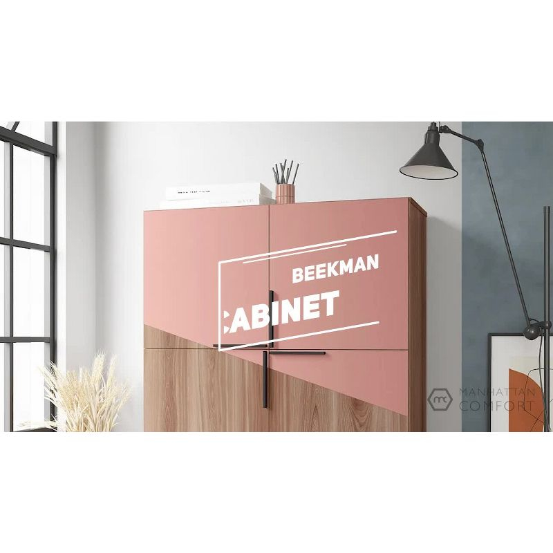 43.7" Beekman Low Cabinet Brown/Pink - Manhattan Comfort: Metal Legs, 4 Shelves, Accent Furniture