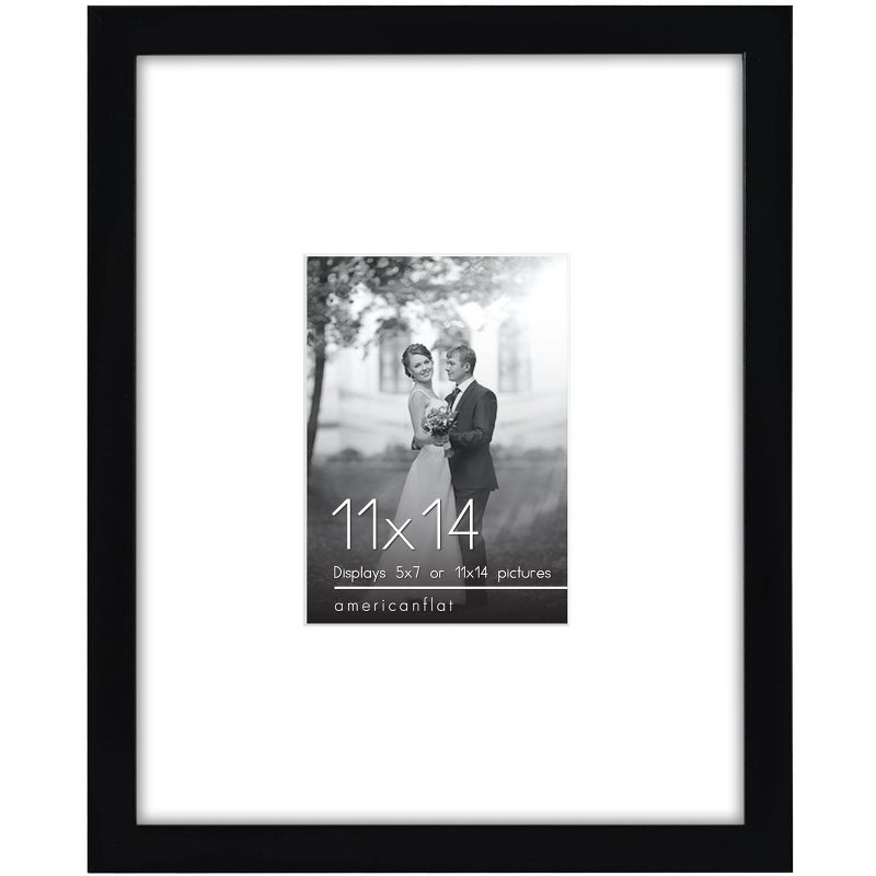 Americanflat 11x14 Picture Frame in Black - Displays 5x7 With Mat and 11x14 Without Mat - Composite Wood with Shatter Resistant Glass
