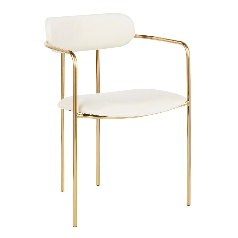 Set of 2 Demi Contemporary Chair Cream - LumiSource: Velvet Upholstery, Gold Metal Frame, Cushioned Seat & Armrests