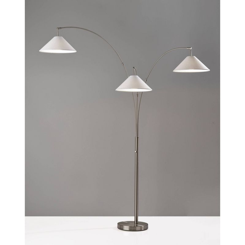 Braxton 3 Arm Arc Lamp Brushed Steel - Adesso: Modern Multi-Head, ETL Listed, Metal Body with Polyester Shade