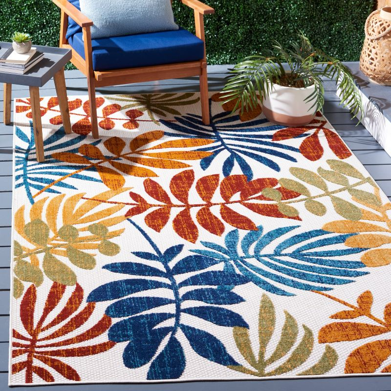 Cabana CBN814 Power Loomed Indoor and Outdoor Area Rug - Creme/Red - 4'x4' - Safavieh.