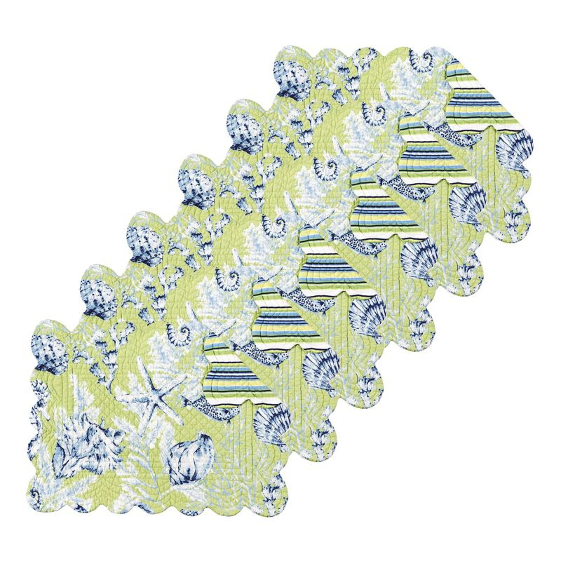 C&F Home 13" x 19" Fenwick Isle Green Rectangle Cotton Quilted Scalloped Coastal Placemats Set of 6