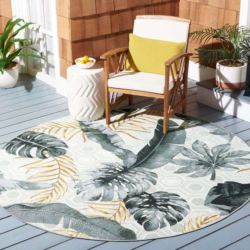 Barbados BAR524 Power Loomed Indoor/Outdoor Area Rug - Gray/Gold - 8' round - Safavieh.