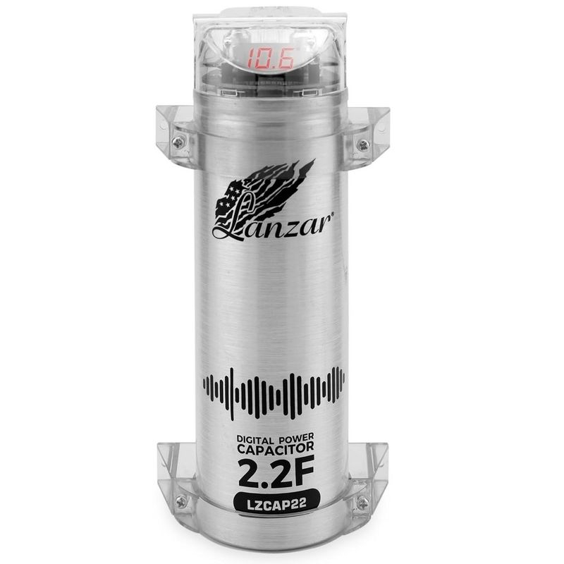 Lanzar 0.2 Farad Digital Power Capacitor - High-Performance Car Audio Accessory with Red Digital Display