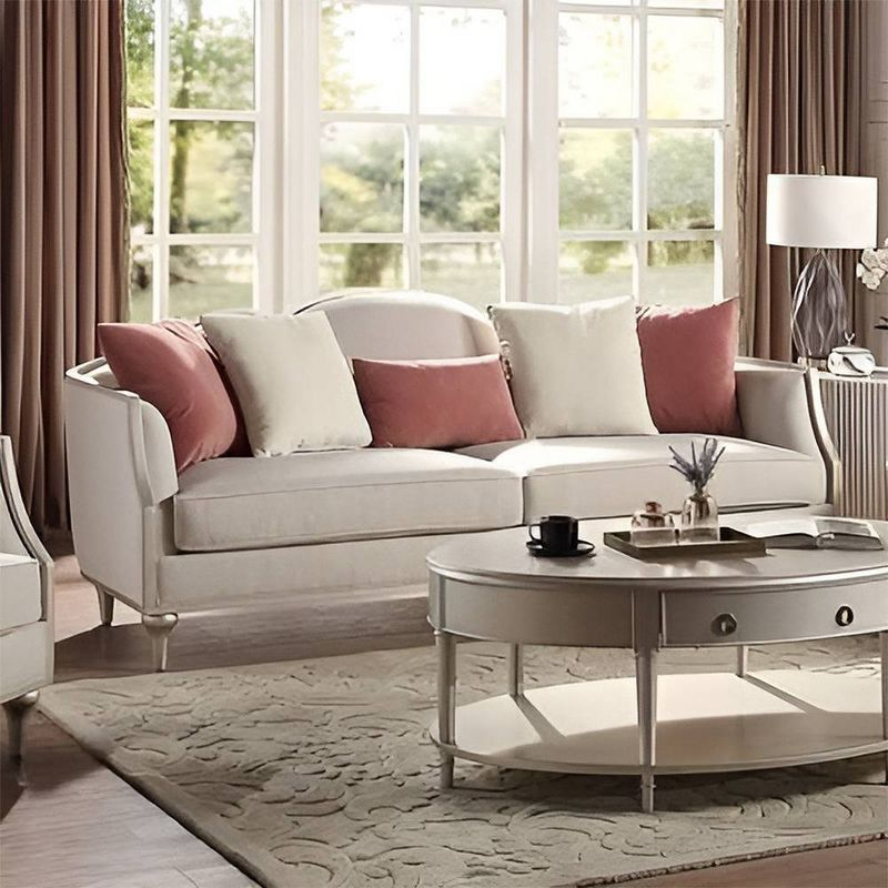 94" Kasa Sofa Beige Linen, Champagne Finish & Accent Pillows - Acme Furniture