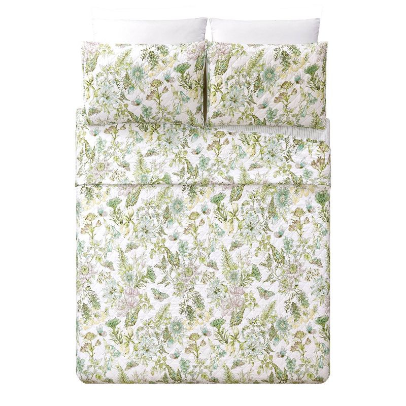 Modern Heirloom Full/Queen Quilt Botanical Floral Green