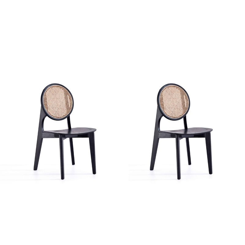 Set of 2 Versailles Round Dining Chairs Black/Natural - Manhattan Comfort: Mid-Century Modern, Ash Wood Frame, No Assembly Required