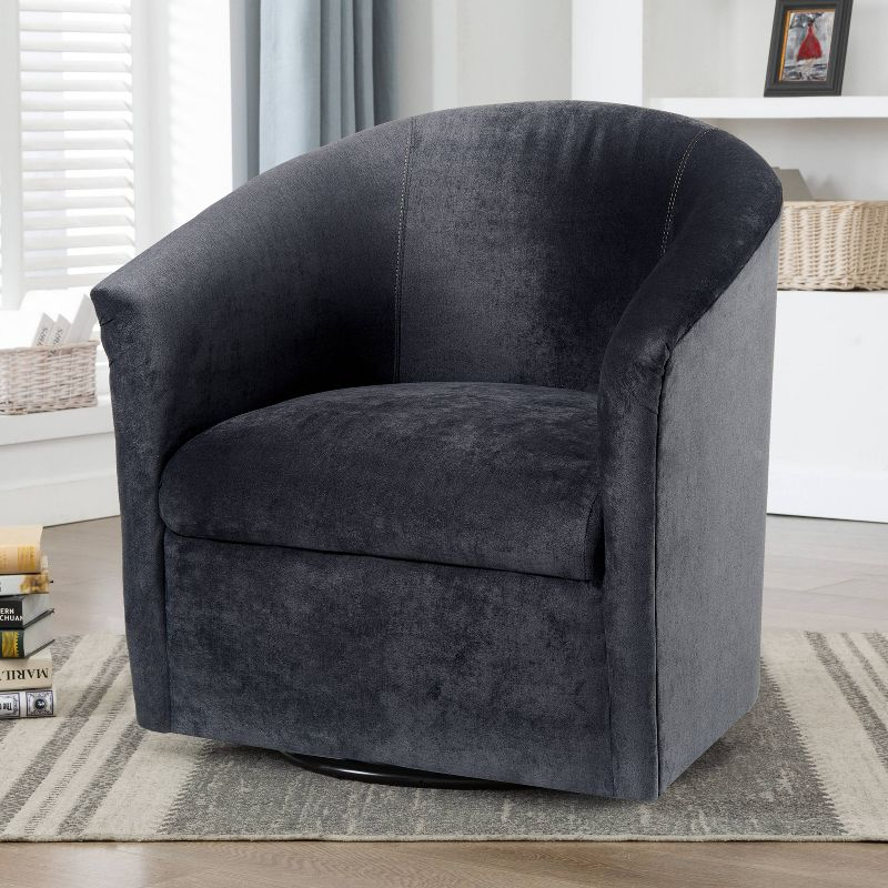 Comfort Pointe Elizabeth Swivel Accent Chair Charcoal: Luxurious Velvet Feel, No Assembly Required