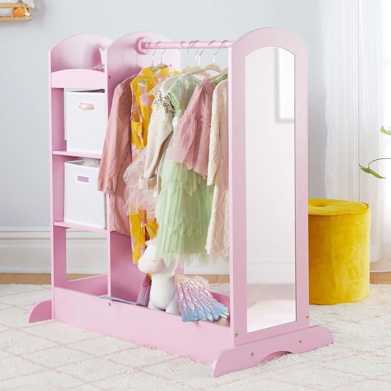 Guidecraft See and Store Dress Up Center - Pink: Kids' Pretend Play Clothes and Costume Armoire with Clothing Rack Storage and Mirror
