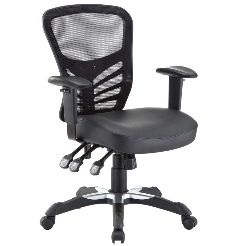 Articulate Mesh Office Chair Black Vegan Leather - Modway: Ergonomic, Adjustable Arms, Swivel, 330lb Capacity