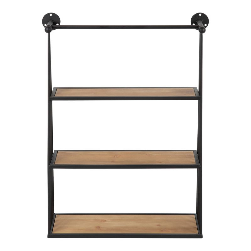 23" x 30" Nevin Wall Mounted Hanging Shelf Rustic Brown/Black - Kate and Laurel: Metal Frame, 3 Open Shelves