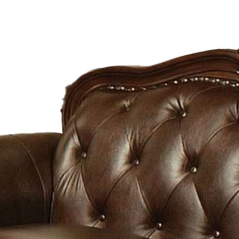 70" Anondale Sofa Espresso Top Grain Leather Match and Cherry Finish - Acme Furniture: Luxurious Loveseat, Nailhead Trim, Includes Accent Pillow