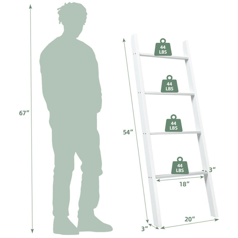 Costway Wall Leaning Blanket Ladder Wood Decorative Quilt Blankets Holder Rack White