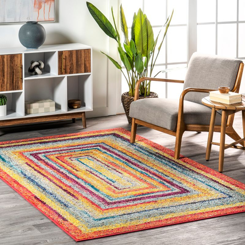 nuLOOM 5'x8' Hargis Labyrinth Area Rug Red/Pink: Contemporary Indoor Low Pile, Stain & Fade-Resistant Rug