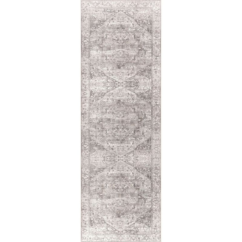 Nuloom Vita SplashGuard Vintage Medallion Machine Washable Area Rug, Runner 2' 6" x 12', Vita Grey