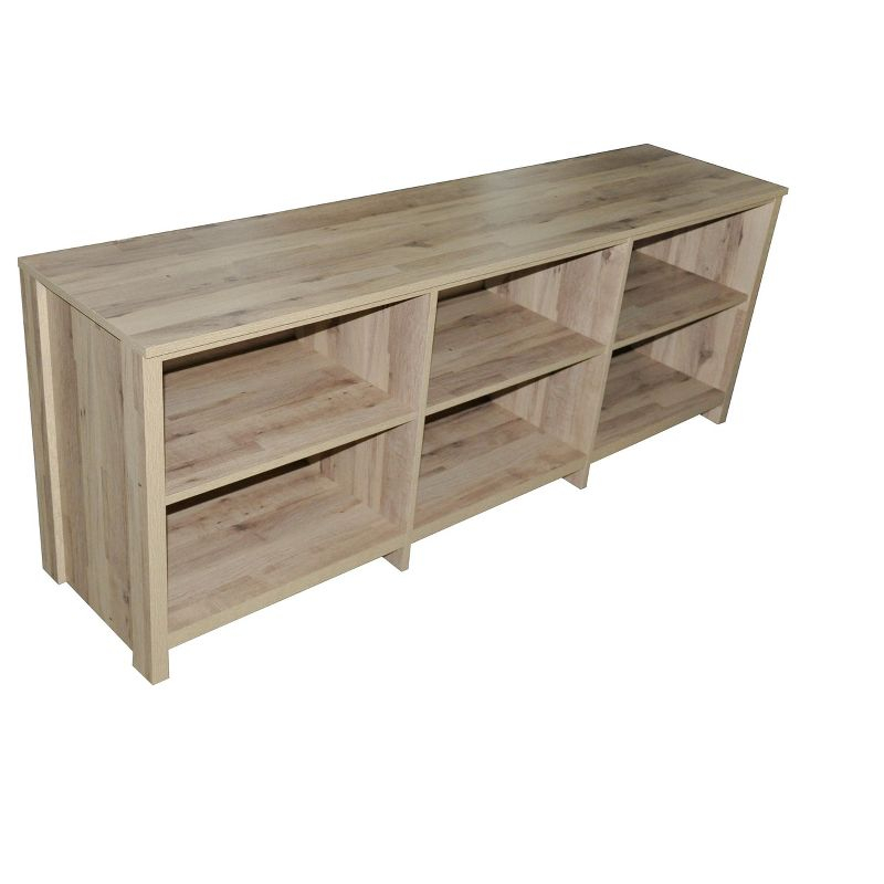 AndMakers 65 in. Modern Oak TV Stand For TVs Up To 62" With 6 Open Shelves, Modern Entertainment Center With Storage, TV Console Table