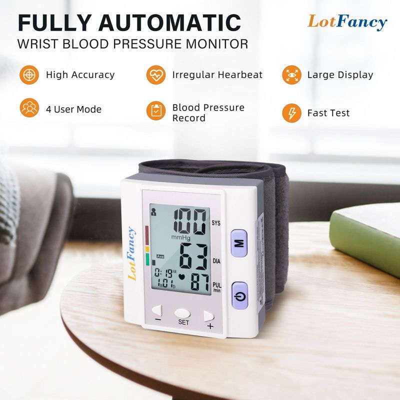 LotFancy Wrist Blood Pressure Monitor,BP Machine with Portable Case, Automatic Wrist BP Cuff