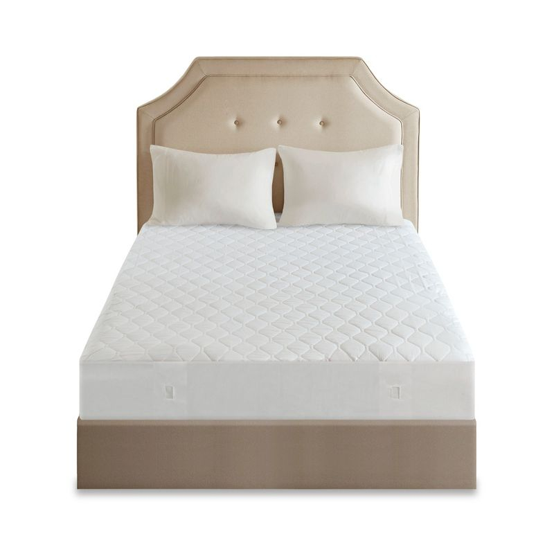 Cotton Blend Heated Mattress Pad (Queen) White - Beautyrest: 5 Heat Settings, Machine Washable, Fits 18" Mattress