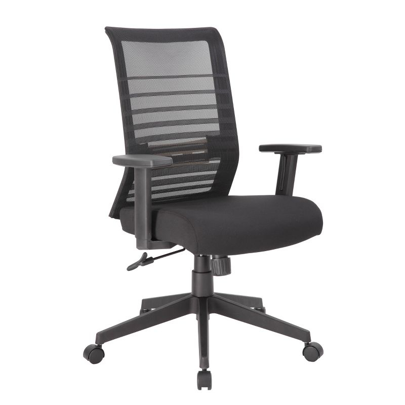 Linear Mesh Task Chair Black - Boss Office Products: Synchro-Tilt, Adjustable Arms, 275lbs Capacity