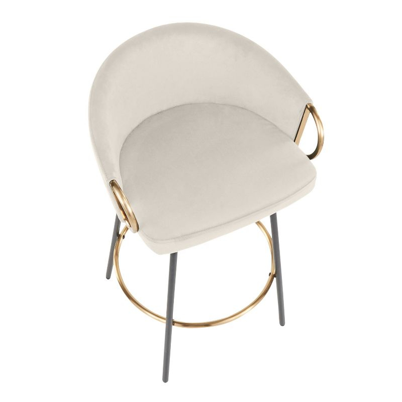 Set of 2 Claire Counter Height Barstools Gold/Cream/Black - LumiSource: Velvet Upholstery, Swivel, Footrest