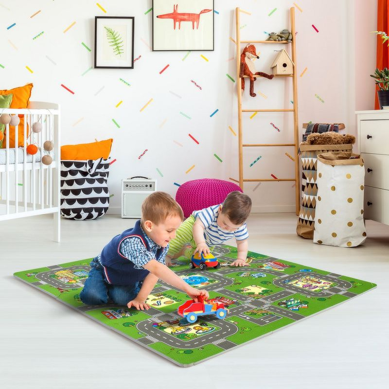 Sorbus Traffic Play mat Puzzle Foam Interlocking Tiles – Kids Road Traffic Play Rug - Children Educational Playmat Rug (9 Tiles with Borders)