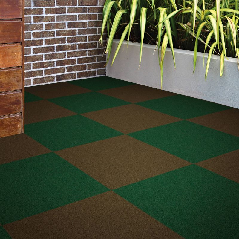 24" 15pk Self Stick Carpet Tile Fern Green - Foss Floors: Indoor/Outdoor, Pet-Friendly, Quick Dry, Molded Polyester