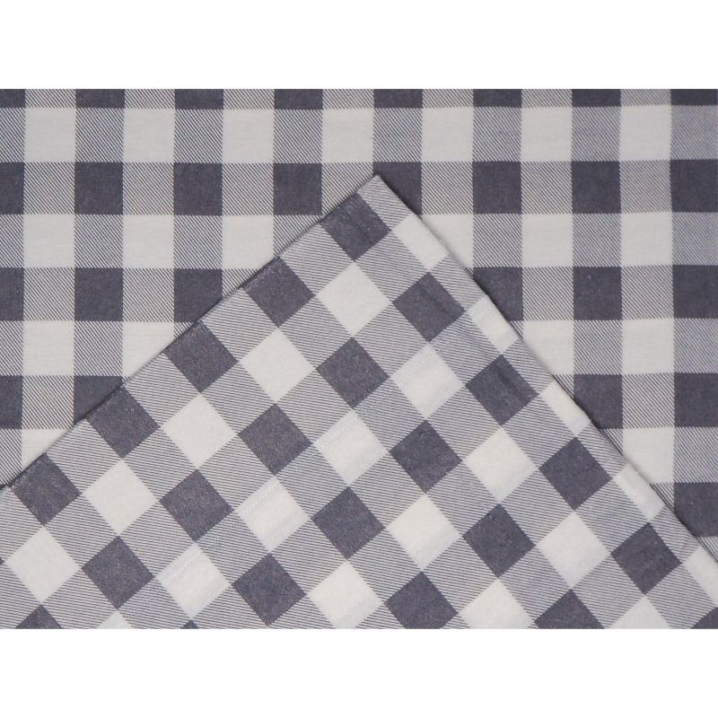 Pointehaven 180 GSM 100% Cotton Grey Checkerboard Printed Flannel Deep Pocket 4 pc Sheet Set, Full