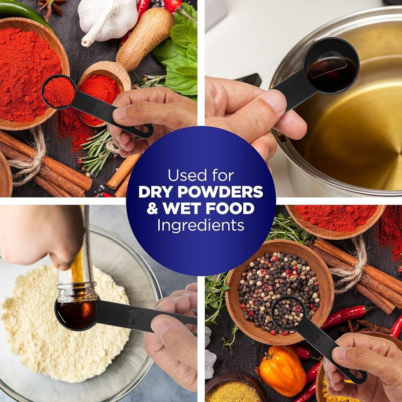 NutriChef 5-Piece Plastic Measuring Spoons Set - Heavy Duty Round Shaped Classic Kitchen Measuring Spoon for Dry or Liquid Ingredients