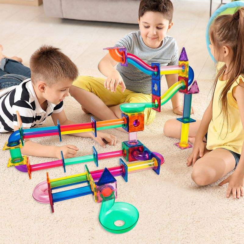 PICASSO-TILES Marble Run Race Track Set,  Magnetic Tiles, Building Blocks, STEM Toys for Kids, 120pc