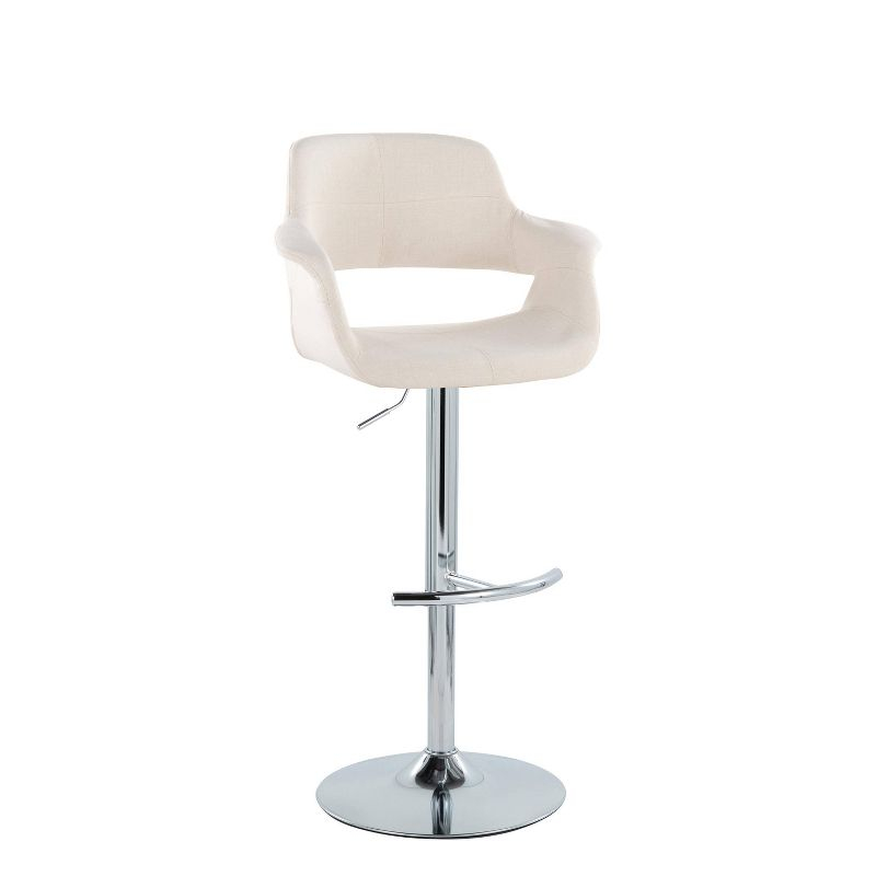 Set of 2 Vintage Flair Adjustable Barstools Chrome/Cream - LumiSource: Swivel, Upholstered, Steel Frame, Foam Fill