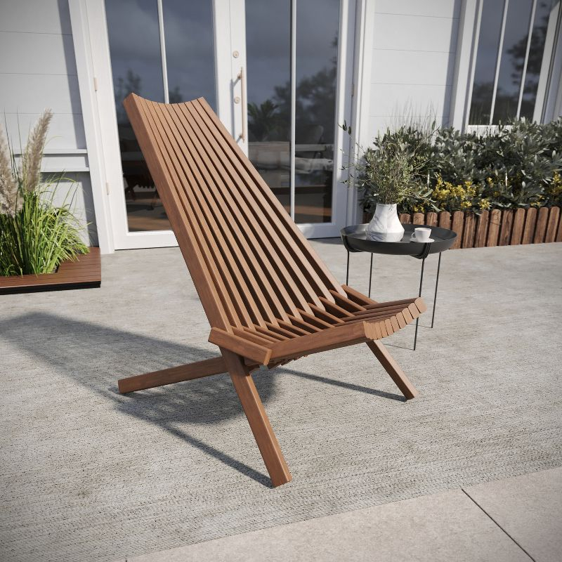 Flash Furniture Delia Commercial Grade Indoor/Outdoor Folding Acacia Wood Chair, Low Profile Lounge for Patio, Porch, Garden, Brown