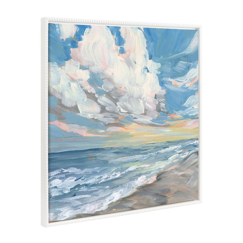 30"x30" Sylvie Beaded Fort Myers Beach Framed Canvas by Emily Kenney White - Kate & Laurel All Things Decor: Modern Vertical Wall Art