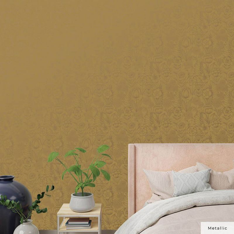 Tempaper & Co. Homestead Floral Removable Peel and Stick Wallpaper, Metallic Marigold, 28 sq. ft.: Vinyl, Self-Adhesive, Washable