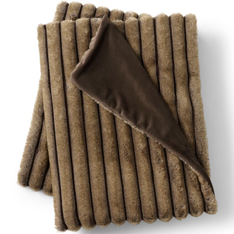Lands' End Channel Stitch Faux Fur Throw Blanket - 50x60 inches - Brown Faux Fur