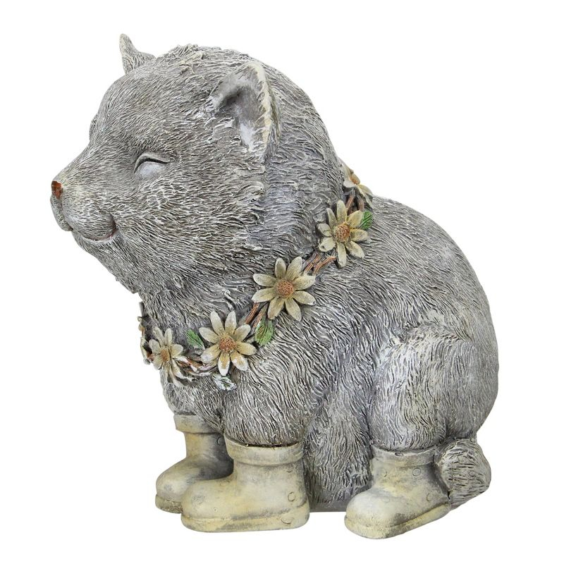 Roman 7.75" Gray and White Outdoor Pudgy Cat in Rain Boots Garden Statue