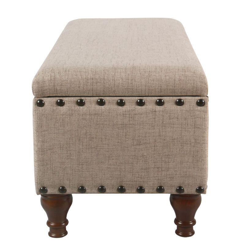 Large Storage Bench with Nailhead Trim Tan - HomePop: Upholstered Ottoman, Bedroom Accent Furniture, Foam Cushioned Seating