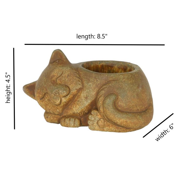 Classic Home and Garden Cement Buddies Indoor/Outdoor Planter with Drainage Hole, Sleeping Cat, Rust Brown, Large, 8.5in