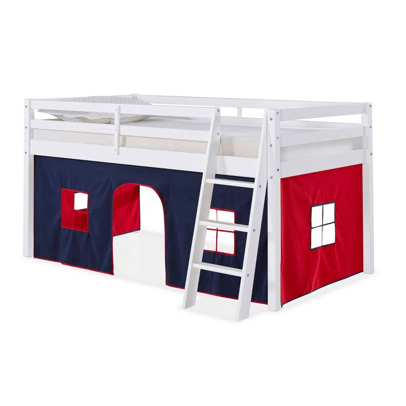 Twin Roxy Junior Kids' Loft Bed with Tent White/Blue/Red - Alaterre Furniture: Low Loft Bed, Toddler Bunk Bed Tent
