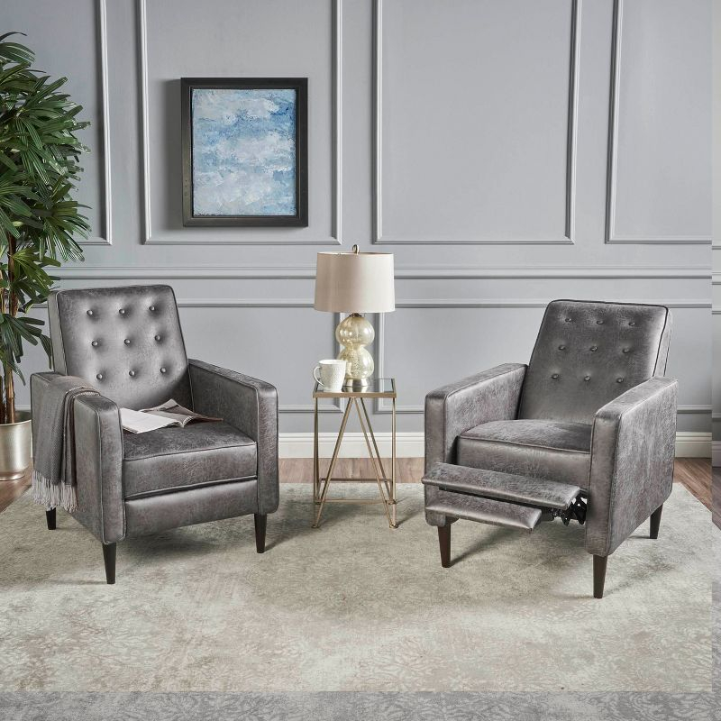 GDFStudio Mason Mid Century Modern Tufted Pushback Recliners (Set of 2), Slate/Microfiber