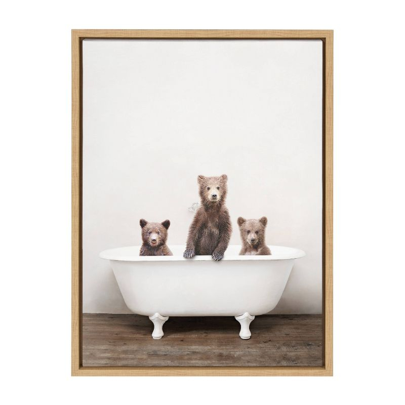 18" x 24" Sylvie Three Little Bears in Vintage Bathtub Framed Canvas by Amy Peterson Natural: Wall Display