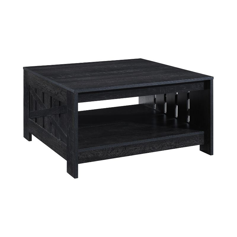 AndMakers 31.5 in. Farmhouse Black Oak Square Coffee Table with Open Storage for Living Room