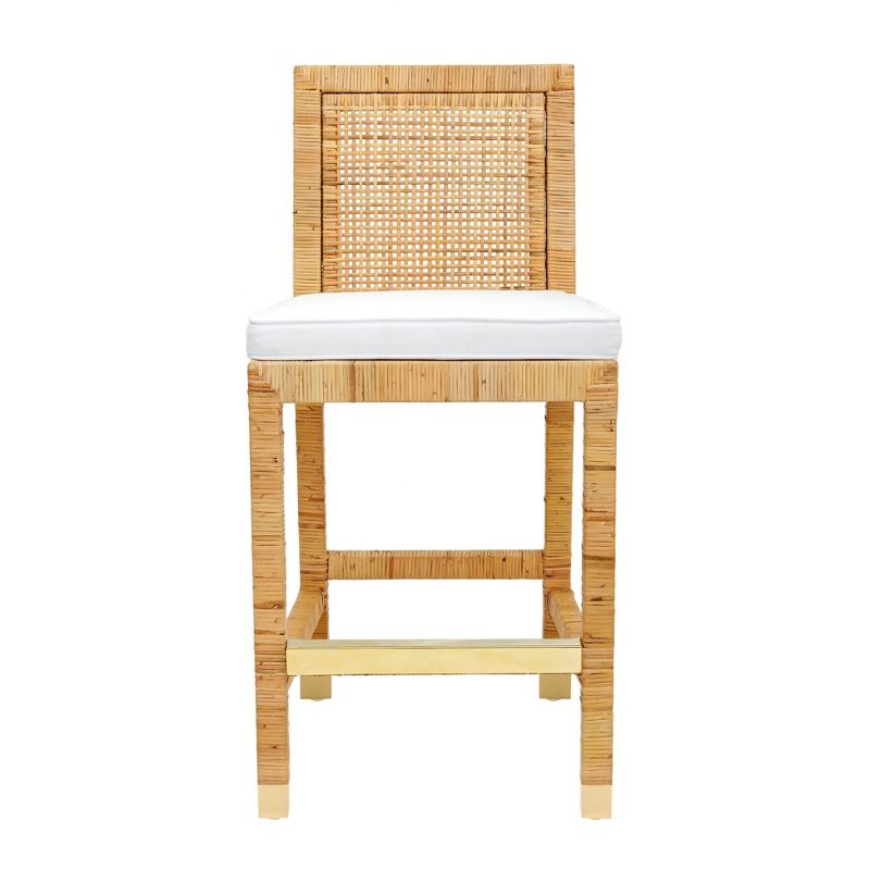 Amara Woven Rattan Performance Fabric Stool Natural Bar Height