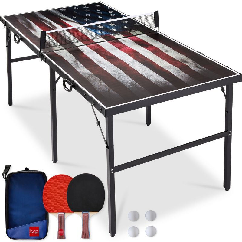 Best Choice Products 6x3ft Portable Ping Pong Table Game Set, Folding Table Tennis w/ 2 Paddles, Balls - American Flag