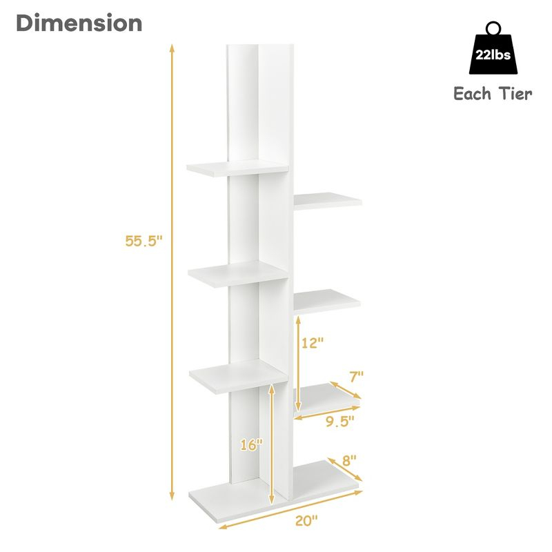 Costway Open Concept Bookshelf Plant Display Shelf Rack Storage Holder Wooden White
