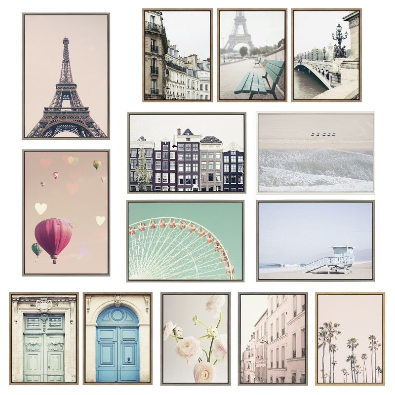 Kate and Laurel Sylvie Palm tree Row and LA Summer Framed Canvas by Caroline Mint, 2 Piece 18x24, White
